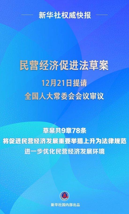 民營經(jīng)濟(jì)促進(jìn)法草案提請(qǐng)全國人大常委會(huì)會(huì)議審議