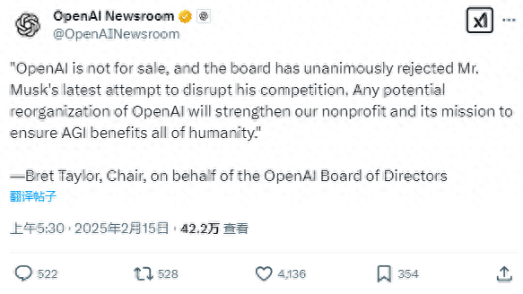 一致反對！OpenAI董事會正式拒絕馬斯克收購提議