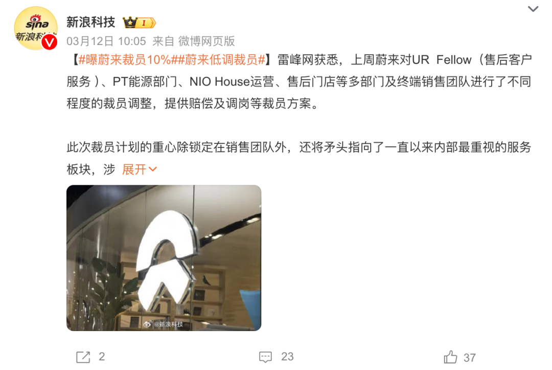 累計虧損超千億！蔚來被曝裁員