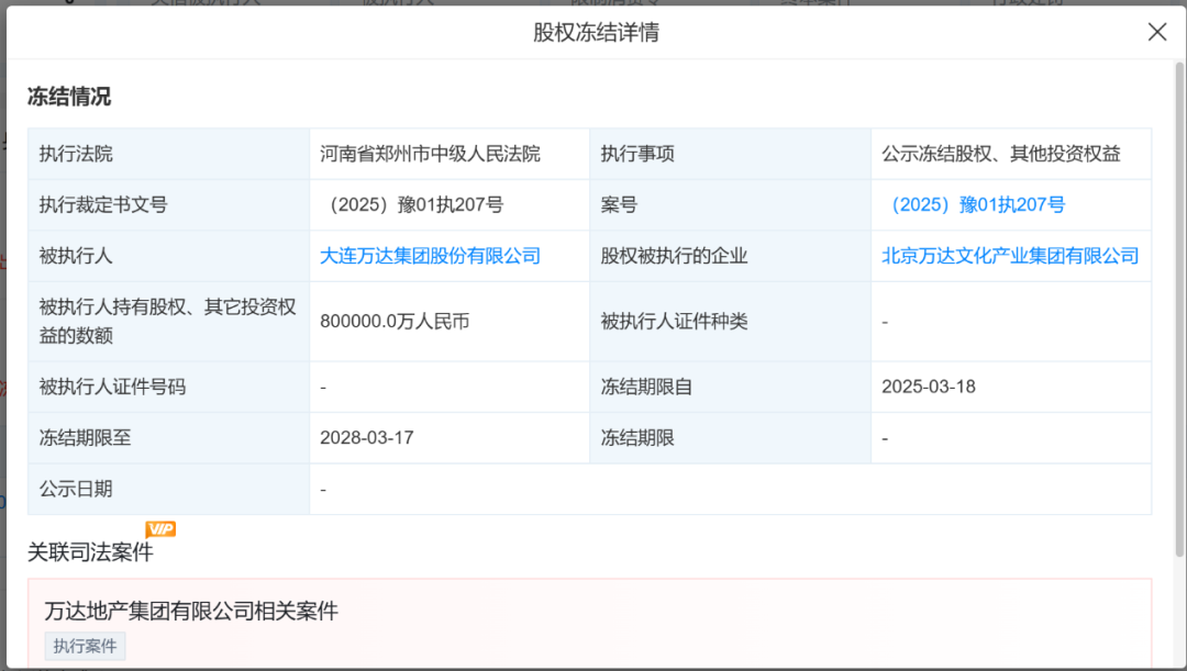 80億元股權(quán)被凍結(jié)！王健林新消息