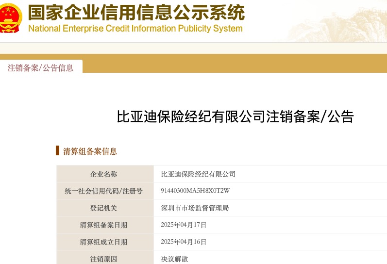 比亞迪保險經紀公司注銷 相關人士回應：對保險業(yè)務不造成影響