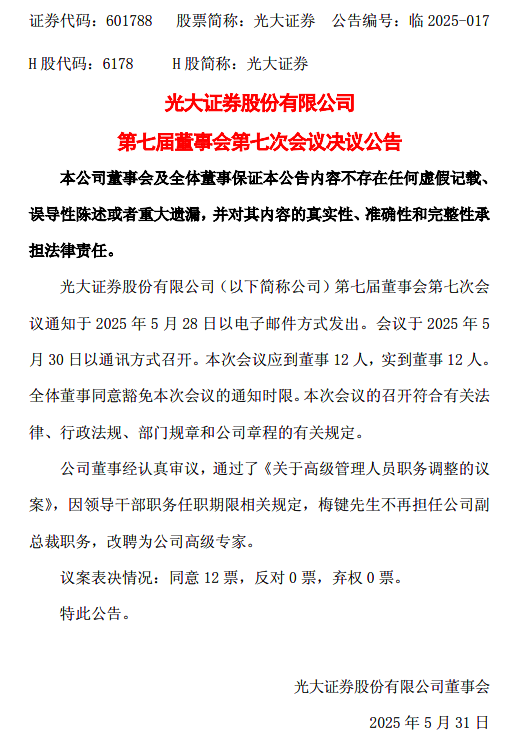 下課！光大證券副總裁