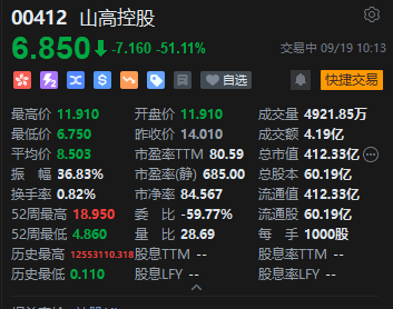 山高控股盤中大跌超50% 公司回應股權高度集中 稱能夠遵守公眾持股量規(guī)定